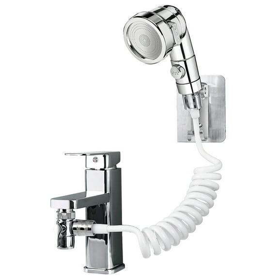 Shampoo Hose Attachment for Sink Faucet, Chrome-Plated Handheld Shower Head with Adjustable Water Flow, Flexible Spiral Hose, Wall-Mounted Design, Ideal for Hair Washing and Pet Cleaning