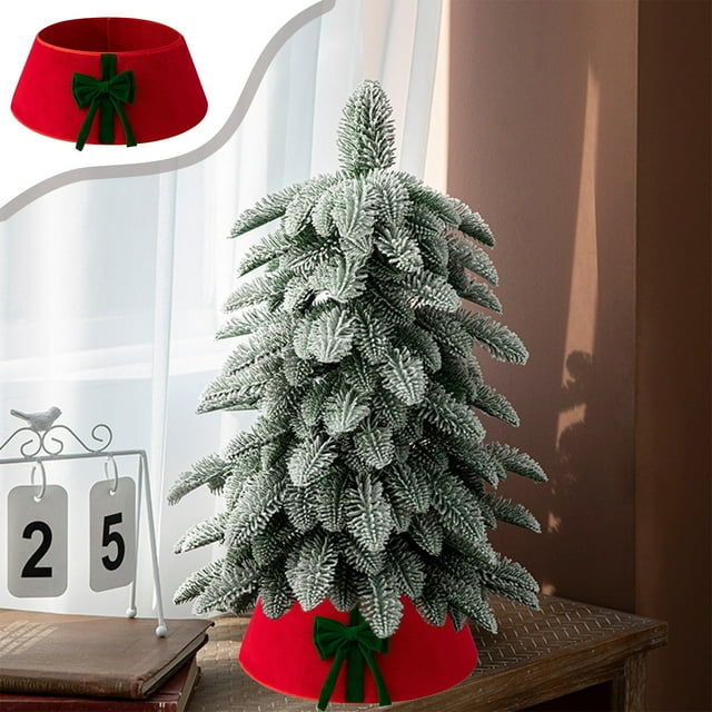 Birdeem Christmas Tree Decorations, Christmas Tree Collar, Christmas Tree Collar 23.6 Inches Velvet White Tree Collar Red Bow Decoration Christmas Tree Bottom Apron Home Holiday Scene Layout Decoratio