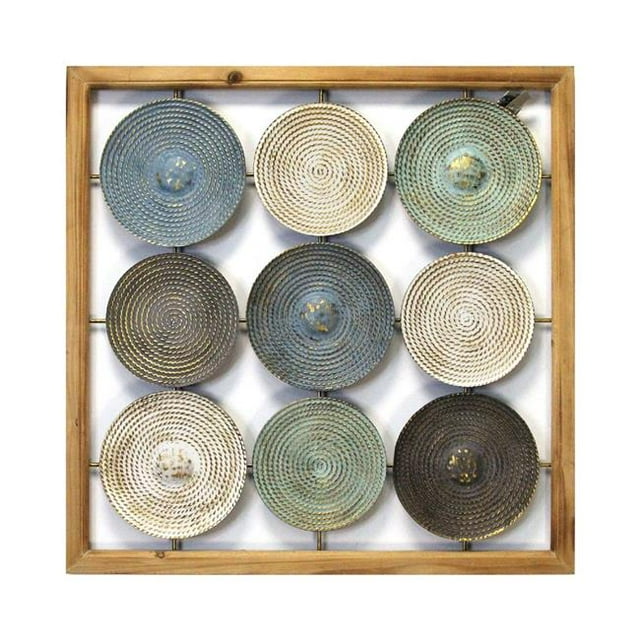 Stratton Home Decor S21013 Cadre en Bois et Plaques Métalliques Art Mural - Multicolore