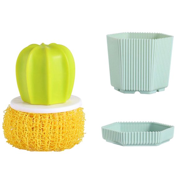 Xihbxyly Cepillo Lavavajillas de Cactus, Fibra Textil Ecológica, Descontaminación Ultrafuerte, Cepillo para Ollas con Mango, Práctico Almacenamiento En La Cocina, Diseño de Limpieza Extraíble, Tamaño