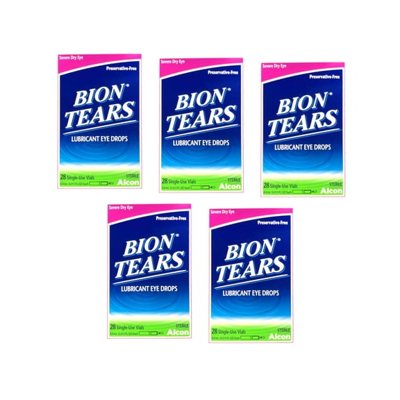 Bion Tears Lubricant Drops Dry Eye, No Preservative Sterile, 28 ct, 5-Pack