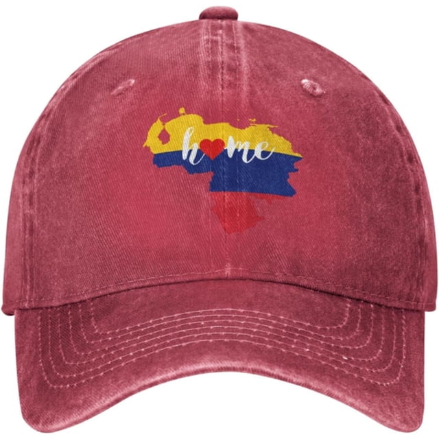 Unisex Adjustable Baseball Cap with Venezuela Home Map Heart Pattern Yarn Dyed Denim Snapback Solid Hat