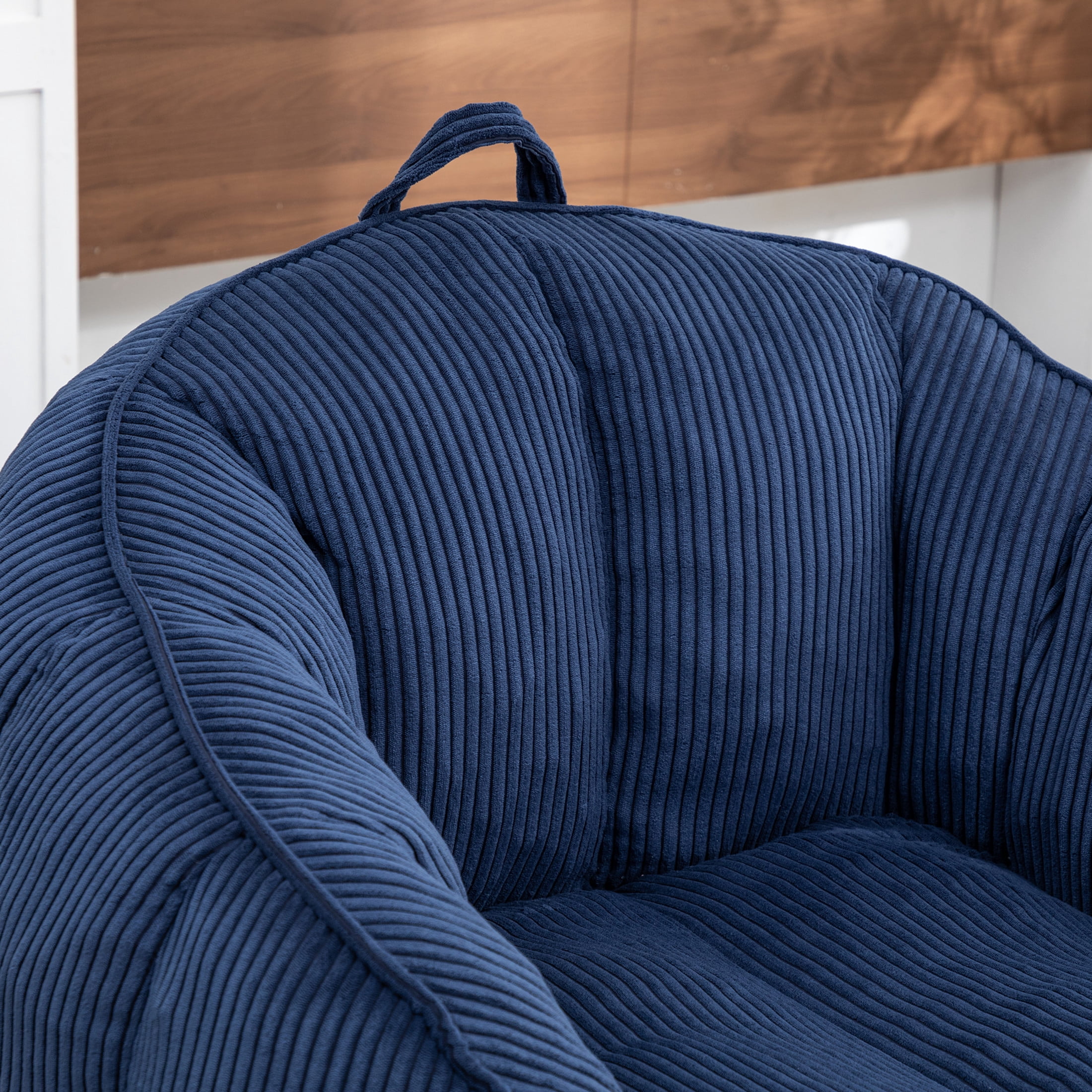 Noble House Revon Giant Corduroy Bean Bag Chair with Armrests, Cozy Memory Foam Lounge Couch for Living Room, Dark Blue