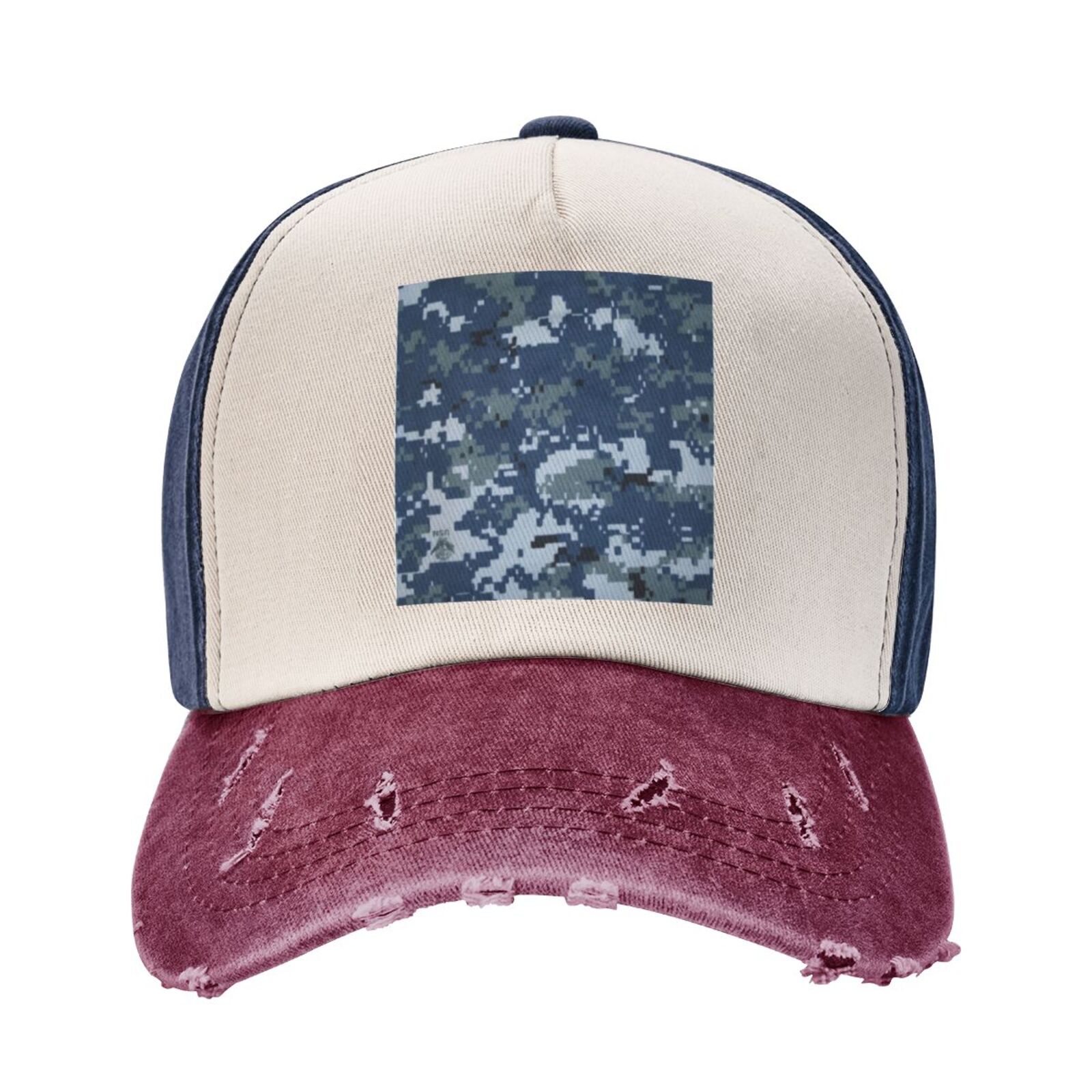 Navy Blue Digital Camouflage Baseball Cap Distressed 