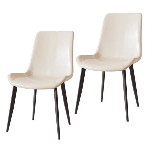 Dining Chairs Set of 2, Cream White PU Leather Upholstered Kitchen Dining Chairs with Carbon Steel Legs, Modern Armless Accent Chairs for Dining Room, Kitchen, Restaurant & Meeting Room