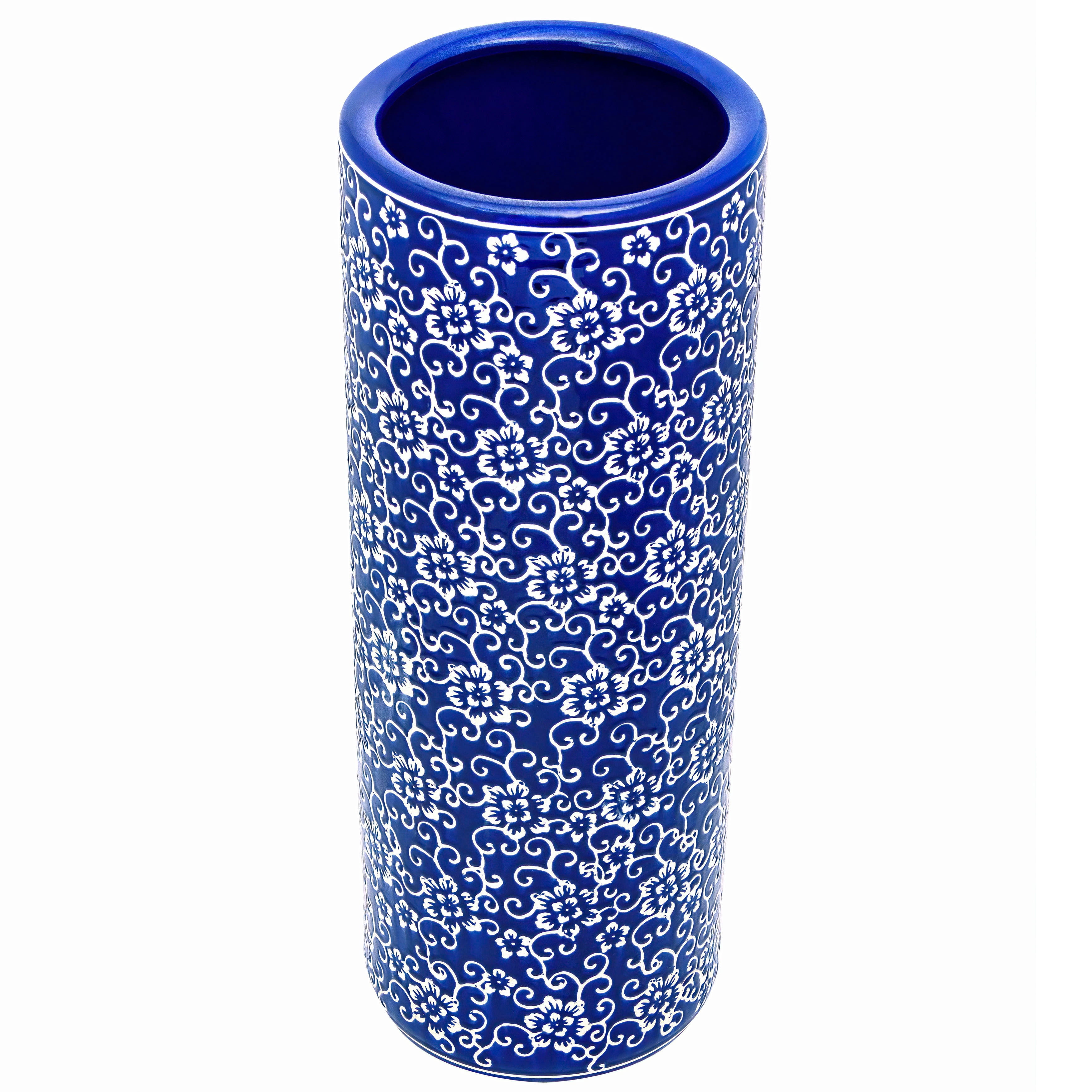 Red Lantern 24" White Flowers on Blue Umbrella Stand
