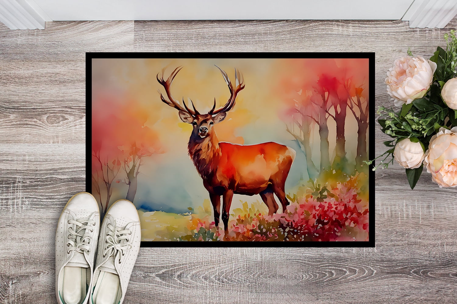 Caroline's Treasures DAC2987JMAT Deer Stag Doormat Front Door Mat Indoor Outdoor Rugs for Entryway, Non Slip Washable Low Pile, 24H X 36W