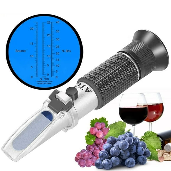 3-in-1 Grape Wine Refractometer 0-25% Alcohol 0-40% 0-25°Baume' Tester Concentration Meter with ATC for Brewing Winemaking