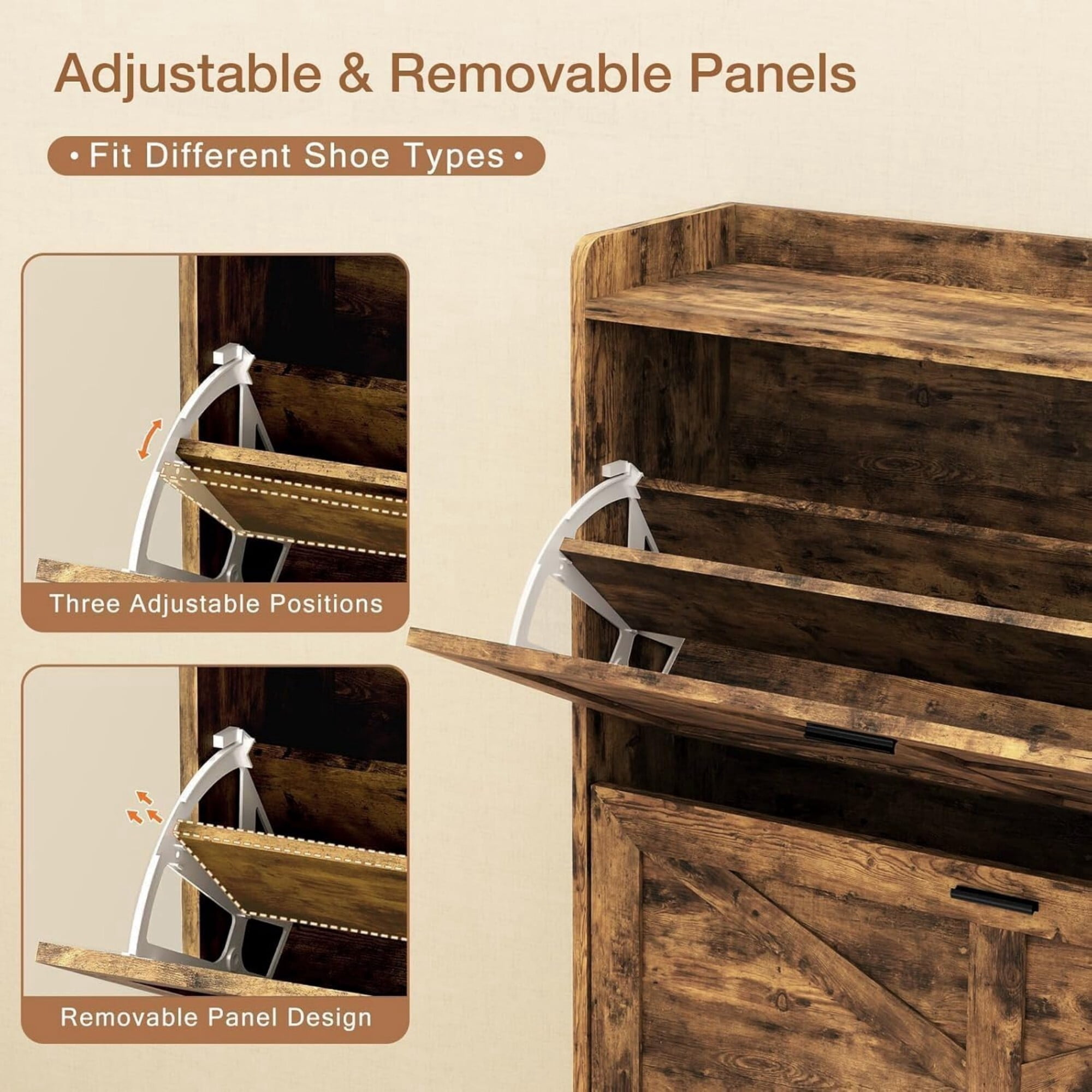 DEALTOPS Slim Flip-Drawer Shoe Cabinet – Rustic Narrow Entryway Storage for 20+ Pairs, Rustic Brown