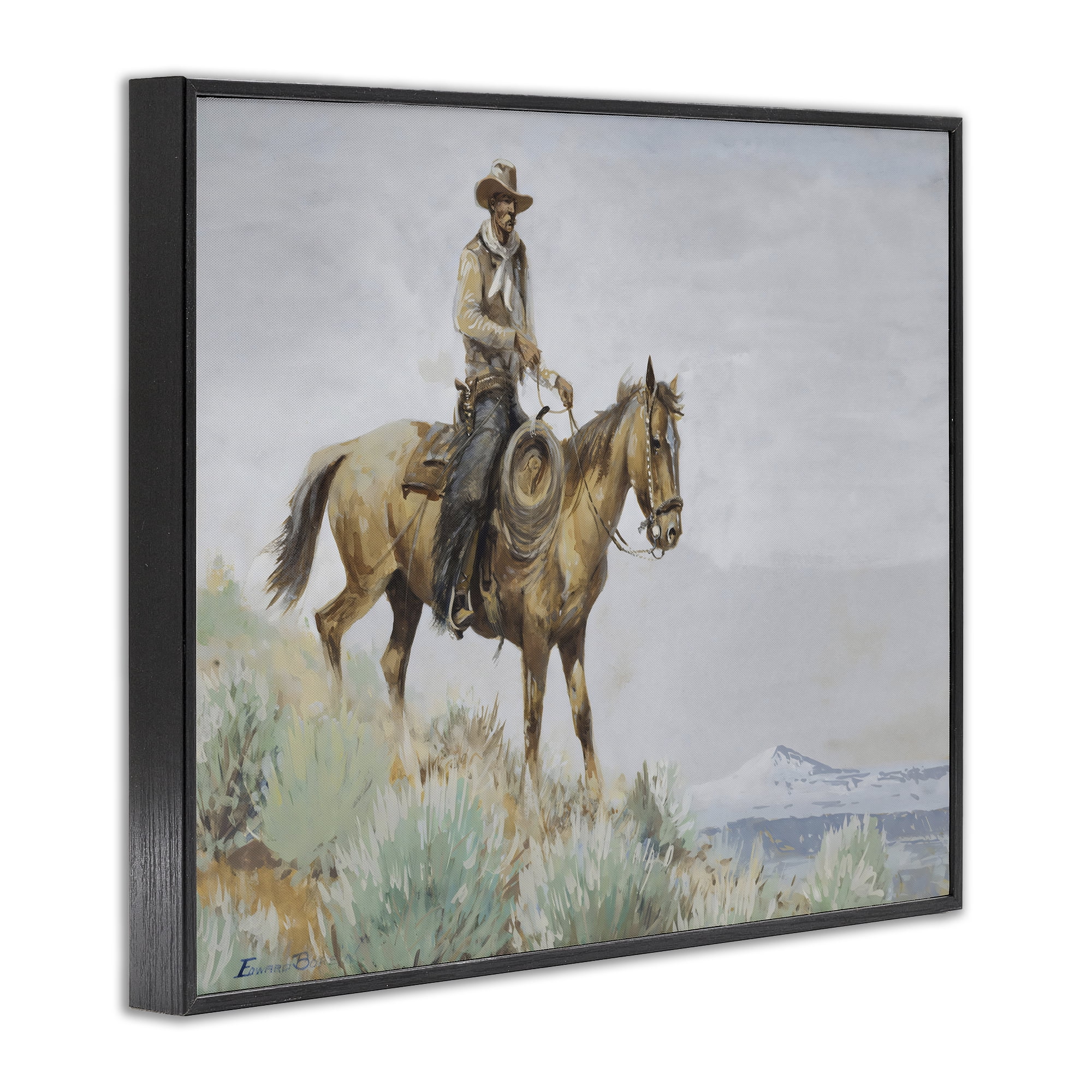 Stupell Industries Mounted Cowboy on Sagebrush Ridge Black Framed Giclee Art, design by Arlington Prints