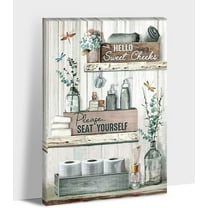 Farmhouse Bathroom Wall Decor - Bathroom Rules Wall Art, Dragonfly Canvas Prints Teal Farmhouse Pictures for Country Bathroom Decor, Funny Bath Laundry Framed Artwork for Rustic Home Decor 12x18 Inch