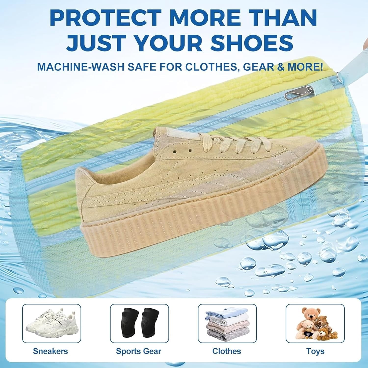 Shoe Washing Machine Bag 2 Pack, Laundry Shoe Bags with Insole Pocket, Reusable Shoe Cleaning Bags for Washer and Dryer, Protective 360° Deep Clean for Sneakers Tennis All Shoes Types（Yellow