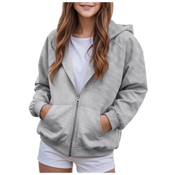 Zanarzt Hoodie Girls Zip Up Hoodies Teen Fleece Full-Zip Sweatshirts Jacket Casual Fall Spring Hoodie with Pocket Grey,3-4 Years