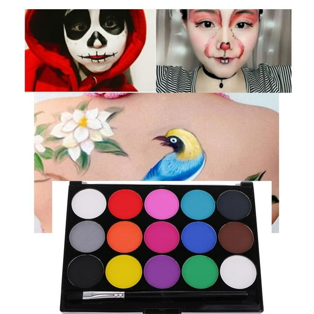 Couleurs de Maquillage pour Enfants, Palette de Maquillage 15 Couleurs 2  Stylos + 4 Modèles de Peinture pour le Visage des Enfants pour les Fêtes d' Enfants et la Peinture de Carnaval 