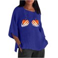 thumbnail image 1 of Nueva camisa de lino con cuello redondo informal de manga tres cuartos con estampado de Halloween Camiseta/camisa de manga corta con cuello redondo Pompotops hfajkhk141271, 1 of 5