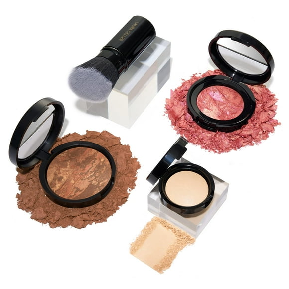 LAURA GELLER NEW YORK Daily Routine Kit (4 PC): Baked Balance-N-Brighten Foundation, Deep + Retractable Kabuki Brush + Blush-N-Brighten, Tropic Hues + Original Baked