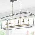 thumbnail image 5 of JONATHAN Y Pagoda 49" 6-Light Classic Traditional Metal Linear Cage Lantern LED Pendant, Gray/Brass Gold, 5 of 10