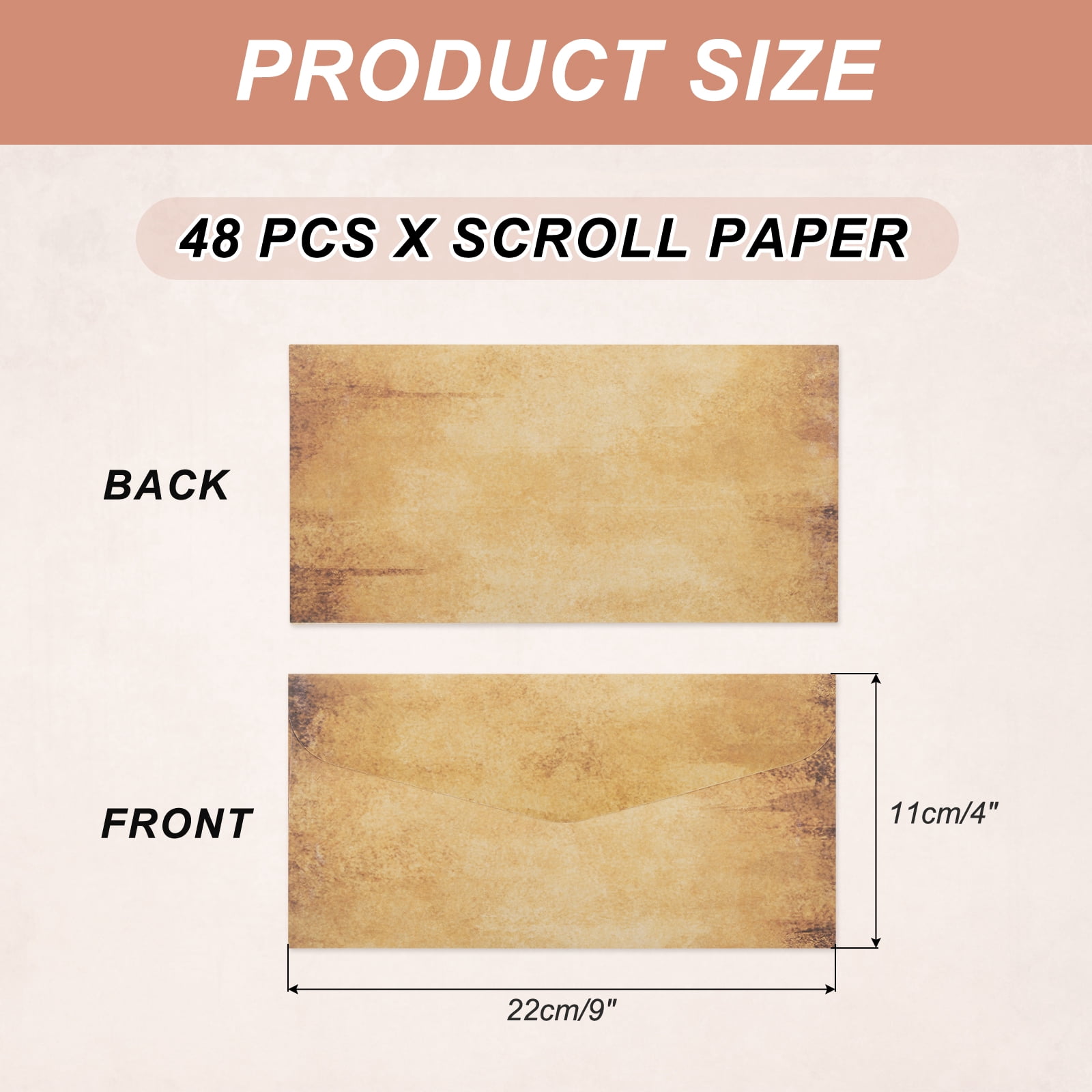 48 Packs Envelopes Vintage Aged Paper Light Brown Spots-9 x 4 Inch for Letter Writing, Invitations