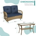 thumbnail image 3 of MEETWARM Outdoor Wicker Patio Glider Set, Loveseat for 2 Person Porch Furniture Glider with Glass-Top Coffee Table, Patio Glider Rocking Bench with Thickened Cushions, Navy Blue, 3 of 7