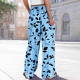 thumbnail image 7 of Women's 2026 Boho Print Wide Leg Pants Elastic Waist Flowy Beach Palazzo Lounge Trousers Dark Blue S, 7 of 7