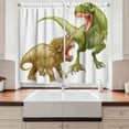 thumbnail image 2 of Ambesonne Dinosaur Kitchen Curtains, 2 Dinosaurs Pattern, 55"x39", Green Pink Pale Brown, 2 of 3