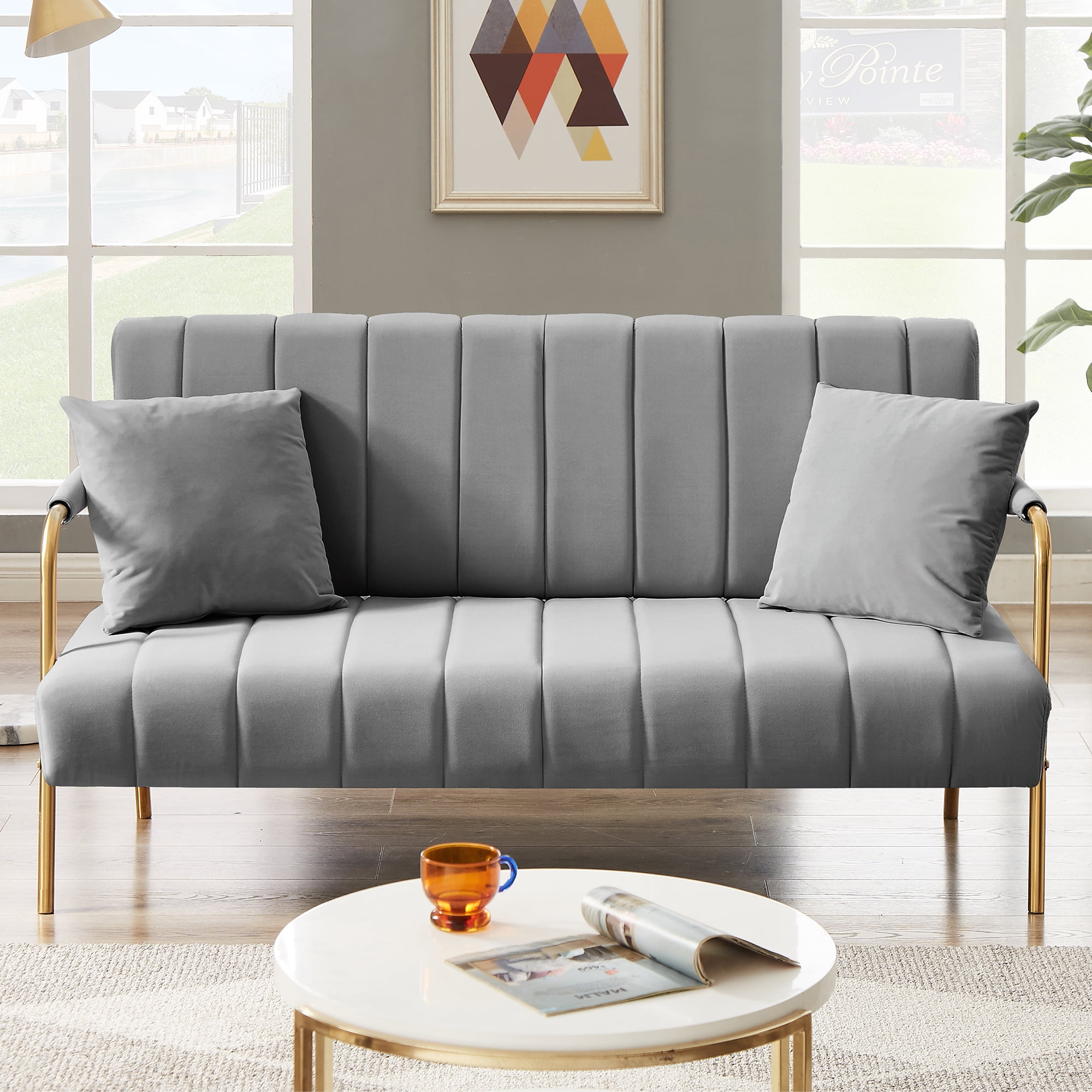HSUNNS 61" Loveseat, Modern Small Couch Upholstered with 2 Pillows