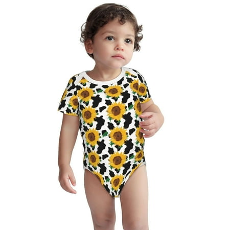 

Kdxio Cute Cow Print Sunflower B Pattern Unisex Baby Cotton Short Sleeve Bodysuits-3 Months