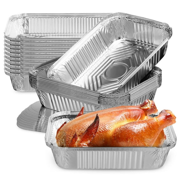 LOLIPPYY 20 Pack Aluminum Foil Pans With Lids Square Shape Safe For Cooking Silver 20.5 x 9.5 Inches