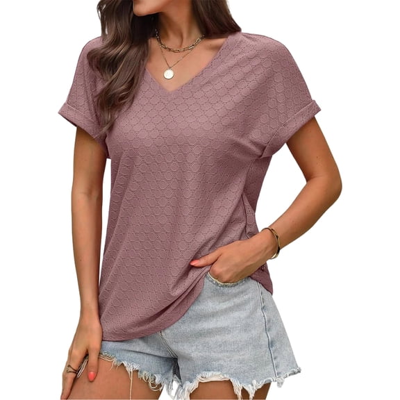 Kukoosong Women's Casual Short Sleeve V-Neck Crop Top Loose Comfortable Breathable Solid Color T-Shirt for Summer Women's T-Shirts