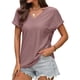 thumbnail image 5 of Xuyuer Womens T Shirts Short Sleeve V Neck Loose Casual Summer Tops Water Soluble Flower Solid Color Loose Comfortable Breathable T-shirt, 5 of 5