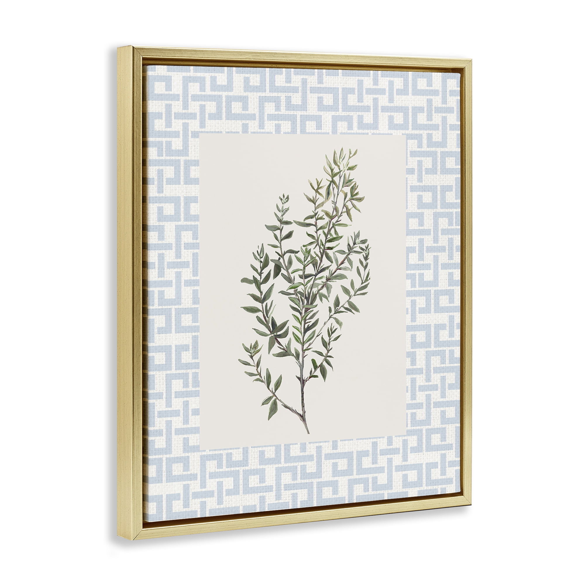 Stupell Industries Leafy Herb on Geometric Gold Framed Floater Canvas Wall Art, design by Diannart