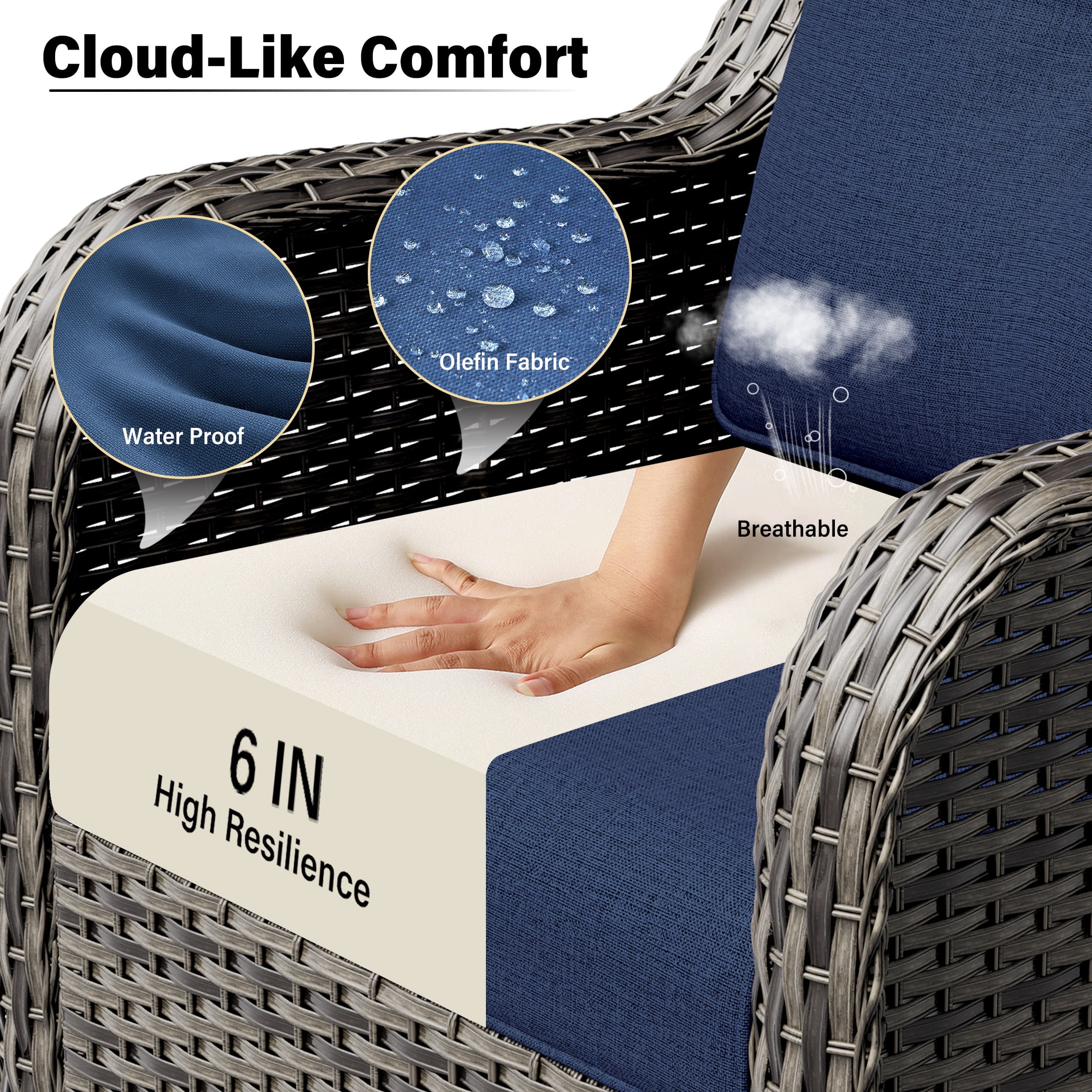 MeetLeisure 11 Piece Wicker Patio Furniture Set, Outdoor Swivel Rocker Chairs, Patio Sofa 3-Seat, High Back, Deep Seating, Wide Armrest, Thick Cushions for Deck Porch, Dark Blue