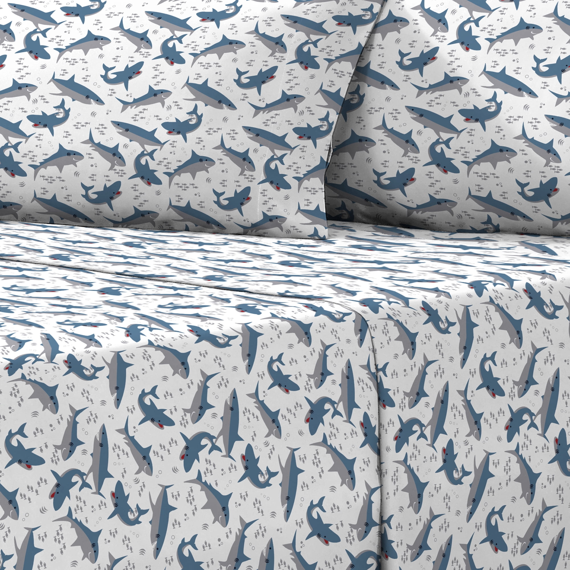 Dream Factory Multi-Color Sharks Polyester Microfiber Sheet Sets Twin (4 Pieces ) Child