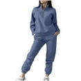 thumbnail image 3 of Lounge Sets for Women Trendy V-Neck with Zipper Long Sleeve Women Jogger Outfit Casual Pants Set with Elastic Waist Navy L, 3 of 6