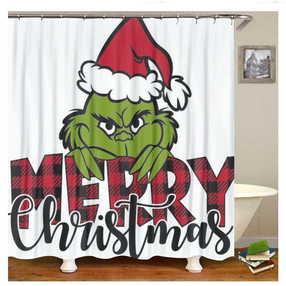 Grinch Style Printed Fabric Shower Curtain With Hook Exclusive