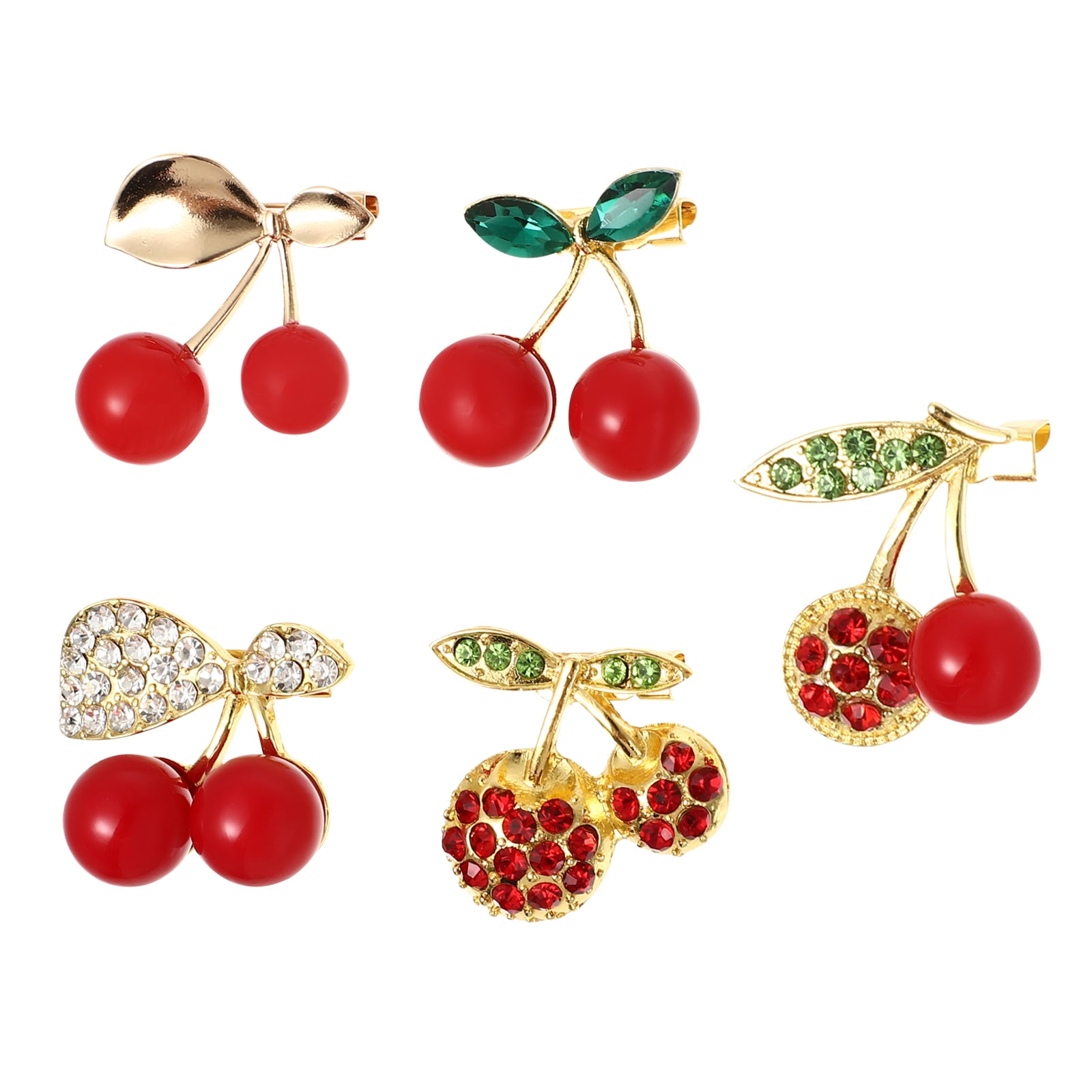 5pcs Stylish Rhinestone Cherry Brooches Woman Brooches Pin Fashionable