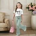 thumbnail image 2 of XUELUO Big Girls 2-Piece Outfit Sets Short Sleeve Crewneck Bow Tops + Flared Pants Summer Casual School Outdoor Cute Clothes, 2 of 5