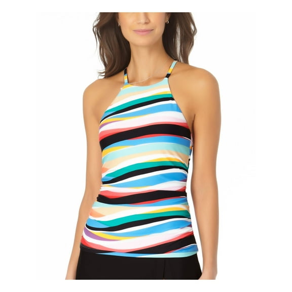 ANNE COLE Women's Blue Removable Cups Halter Tankini Swimsuit Top XS