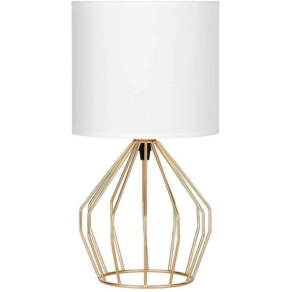 Haitral 13.8” Hollowed Diamond Gold Table Lamp with White Fabric Shade