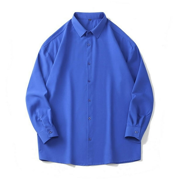 Blusa y camisa de manga larga con cuello vuelto para hombre, moda de color liso, informal, versátil, con solapa y botones, abrigo de poliéster de manga larga para hombre