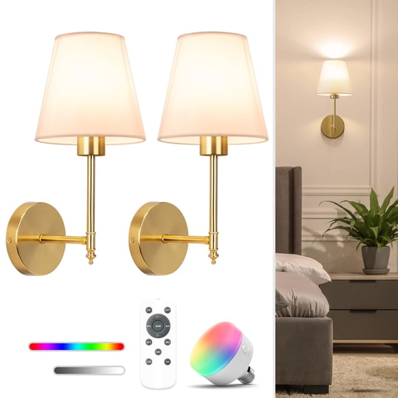 Lámpara de pared con pilas NIORSUN de 37 cm con mando a distancia, color dorado