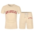 thumbnail image 2 of Short Sets for Men Los Angeles Graphic Short Sleeve Crewneck T Shirt and Shorts 2 Piece Matching Set Mens Summer Outfits, 2 of 4