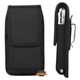 thumbnail image 2 of For Samsung Galaxy S23 FE (Fan Edition) Nylon Canvas Fabric Waist Belt Holster Vertical Pouch Holds Large Phone Works with Thick Cases Universal Cover - Black, 2 of 8