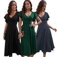 thumbnail image 3 of Fjuchai Women's Chiffon Dresses Short Sleeve V Neck Casual Ruffle Swing Dress S-XXL, 3 of 8