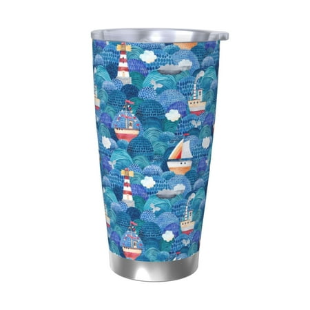 

Qekee Watercolor Ships Print 20OZ Car Cup Stainless Steel Vacuum Insulated Tumbler Tumbler Cup With Lid And Straw Travel Coffee Mug-Without Straw