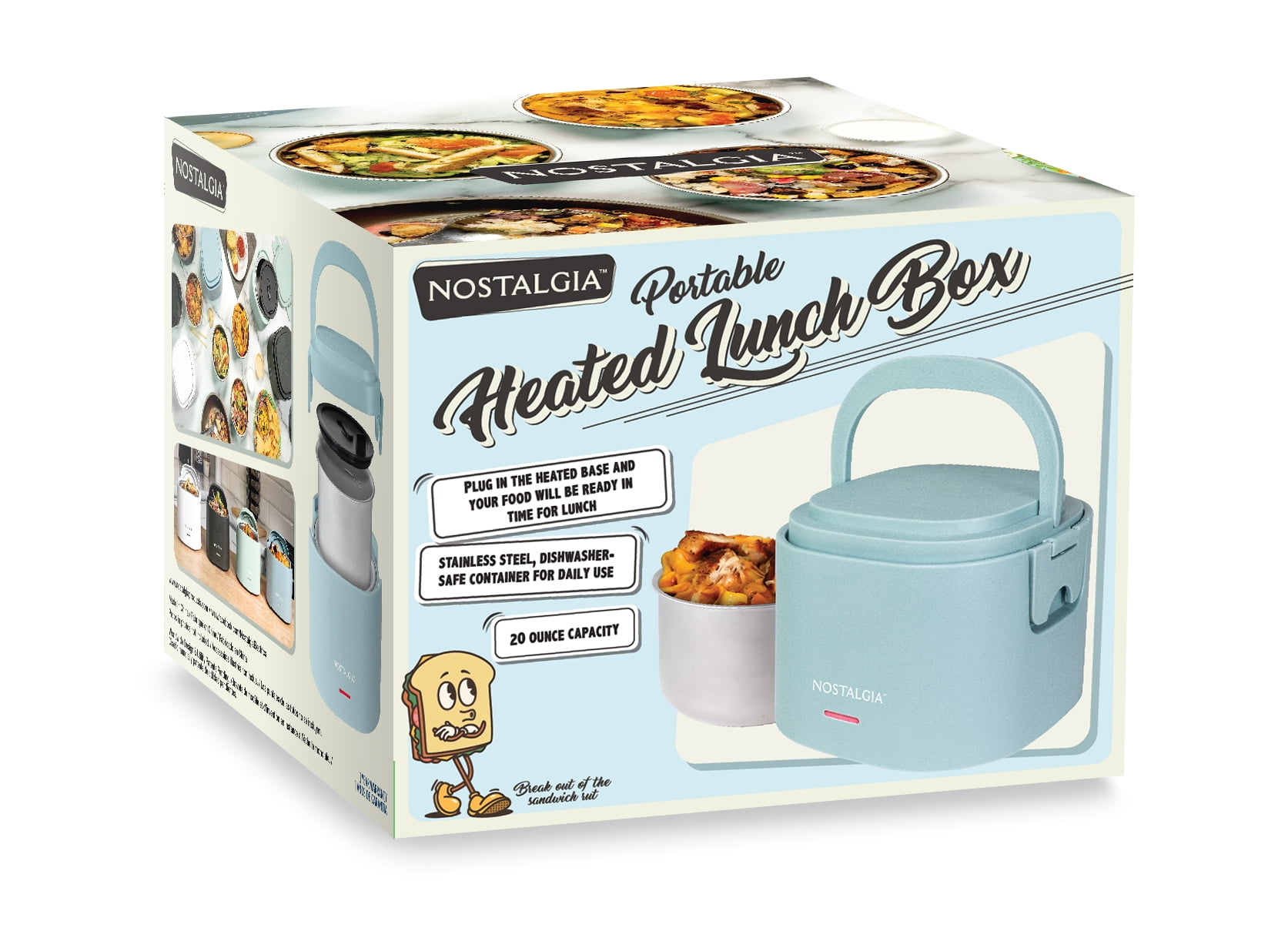 Nostalgia 20 oz Portable Heated Lunch Box with Stainless Steel Lunch Container, Chambray