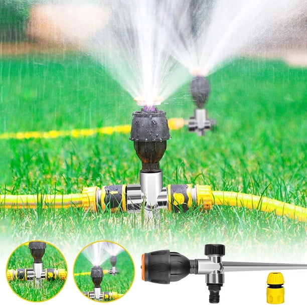 Aspersor de 360 grados, aspersor de jardín de 4 puntos con inserto de suelo, aspersor giratorio automático de 26,5 cm para cobertura de distancia media, riego ajustable que ahorra agua para