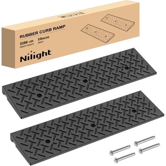 Nilight 1.6" Rise Curb Ramps, Heavy Duty Rubber Driveway Threshold Shed Ramp for Sidewalk Cars Lawn Mower Wheelchairs Motorcycles, 3300lbs Load Capacity