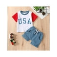 thumbnail image 2 of Seyurigaoka 2 Pcs Baby Boys Summer Independence Day Suit Set, Letter Print Round Neck Short Sleeve T-Shirt + Shorts with Pockets, 2 of 9