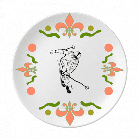 

Black Skiing Winter Sport Pattern Flower Ceramics Plate Tableware Dinner Dish
